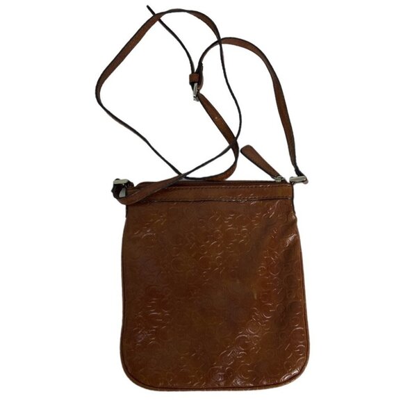 Guess Brown Leather Crossbody Bag Purse Handbag Top Zipper Bohemian 90s Y2K Boho - Picture 2 of 14